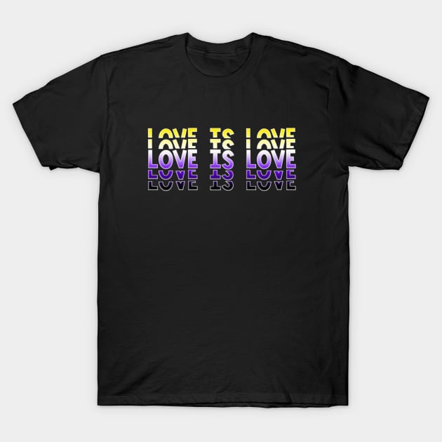 Vintage Retro Love is Love Nonbinary Stacked Letters NB Enby Pride Flag T-Shirt by AmbersDesignsCo